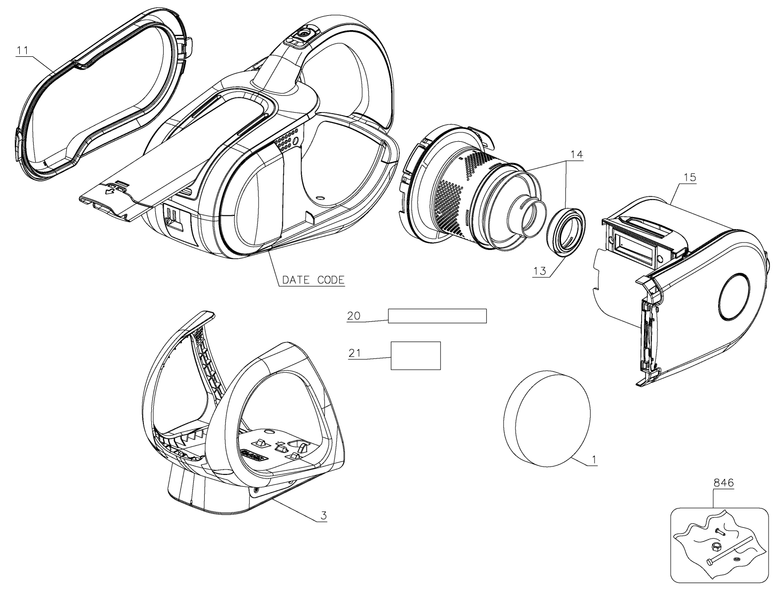 Default Diagram and Parts List for BDH2400HV Type 1 Black and Decker Leaf Blower / Vacuum